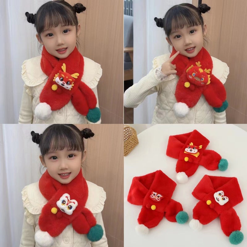 New Year Children'S Scarf Chinese Red Red Imitation Rabbit Fur Scarf Tiger Year Baby Festive Scarf New Year Scarf - Image 2