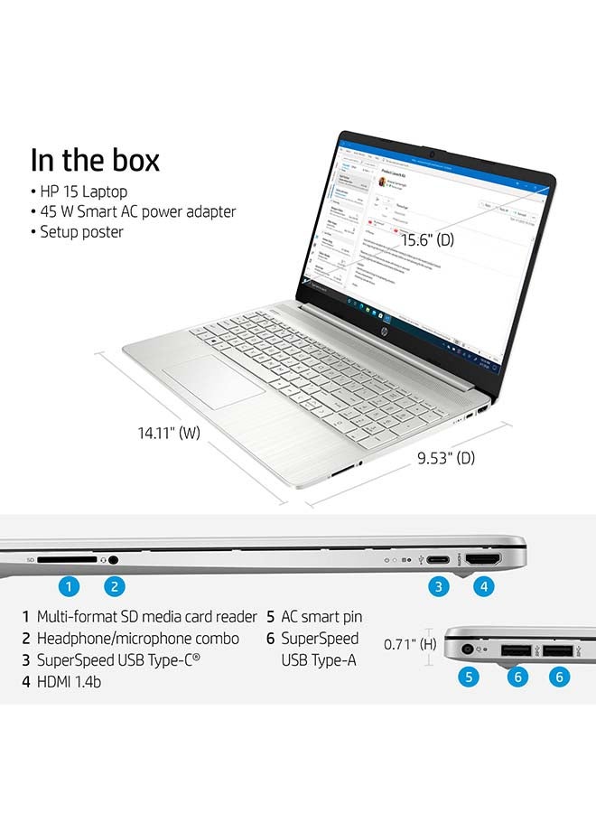 HP كمبيوتر محمول 15-dy2091wm بشاشة عالية الدقة مقاس 15 بوصة، ومعالج كور i3-1115G4 من الجيل الحادي عشر/ وذاكرة وصول عشوائي سعة 8 جيجابايت/ومحرك أقراص SSD سعة 256 جيجابايت/ورسومات Intel UHD/نظام التشغيل Windows 11/الإصدار الدولي - Image 4