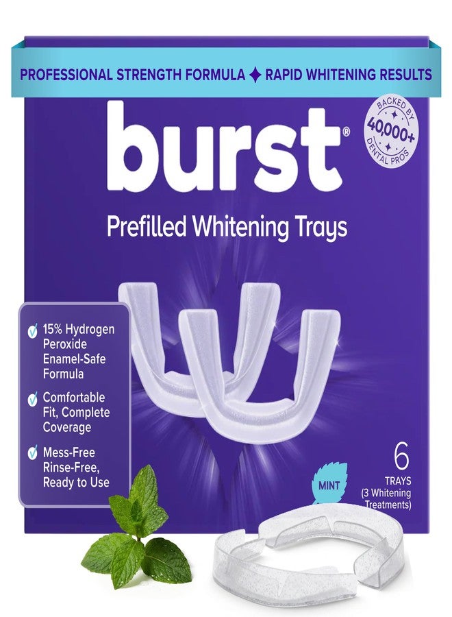 BURST Prefilled Teeth Whitening Trays (6 Trays/3 Treatments |15% Hydrogen Peroxide for Professional-Level Results | Flexible 360° Teeth Whitening Gel Trays | Aloe, Coconut & Xylitol Blend Teeth Trays - Image 1