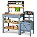 Frogprin Mud Kitchen with Planter Box Outdoor Play Pretend Kitchen with Stoves Removable Sink Faucet Blackboard Cooking Accessories Gardening Tools Set Wooden Kids Kitchen for Boys Girls 38 - Image 2