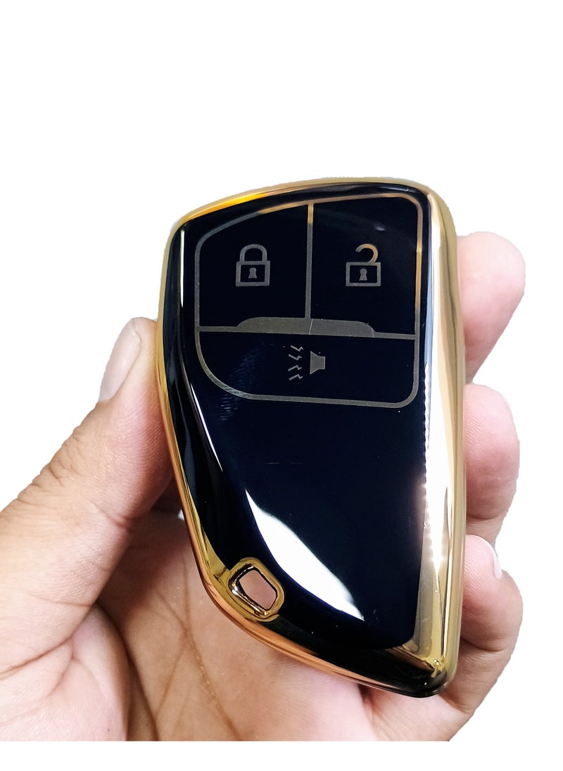 Service Zone - TPU Key Cover Case For Chevrolet Silverado 1500 Buick Envision Smart Key Remote 3 Button Black Gold Color - Image 1