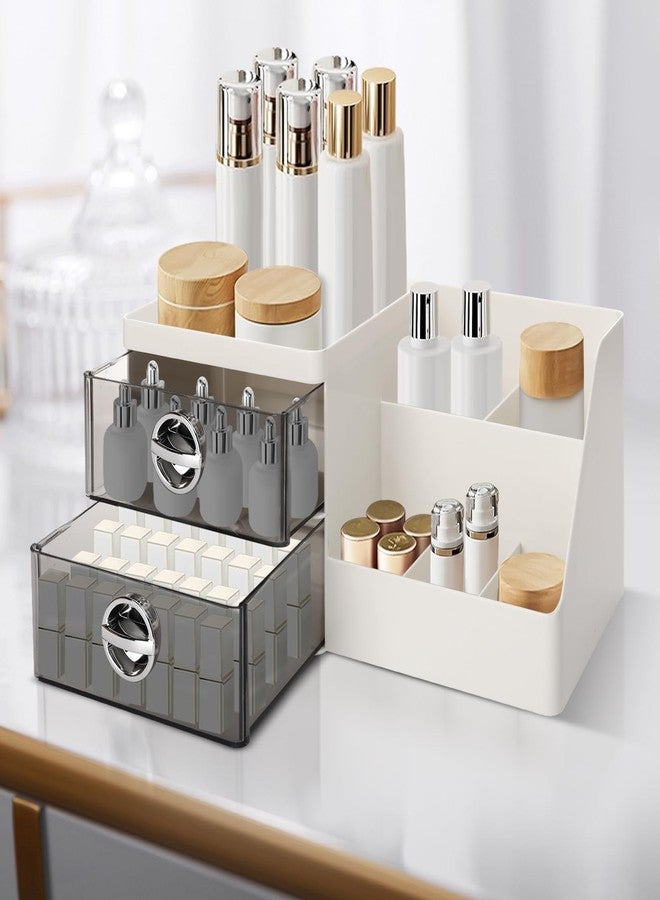Sunkaioo Makeup Organizer with Clear Drawers,Plastic Skincare Organizers for Vanity,Large Capacity Makeup Organizer Countertop for Cosmetics, Skincare,Office Stationery (Gray Drawer) - Image 3