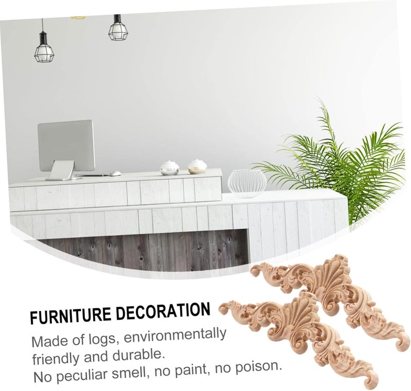 PRETYZOOM 6pcs Carved Wooden Applique Furniture Decoration Solid Wood Door Cabinet Patch Decorative Trim for Home DIY Crafts Vintage Style - Image 4