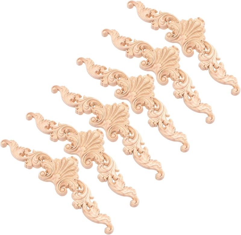 PRETYZOOM 6pcs Carved Wooden Applique Furniture Decoration Solid Wood Door Cabinet Patch Decorative Trim for Home DIY Crafts Vintage Style - Image 1