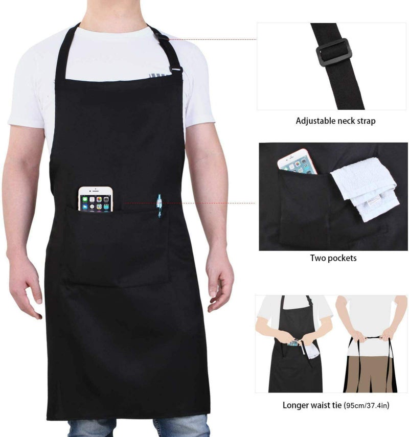 Will Well Chef Apron for Men Professional - Cooking Aprons for Women With Pockets - Adjustable Black Aprons for Men - Bib Aprons With Pockets Water & Oil Resistant - 6 Pack - Image 4