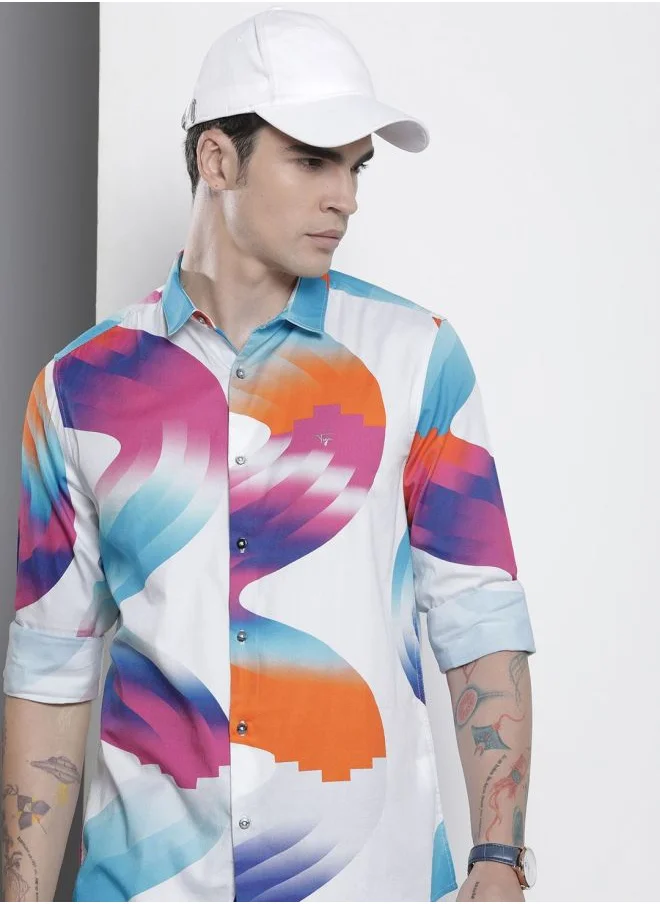 شركة المرآب الهندية Men Slim Fit Abstract Printed Full Sleeves Cutaway Collar Party Wear Shirt