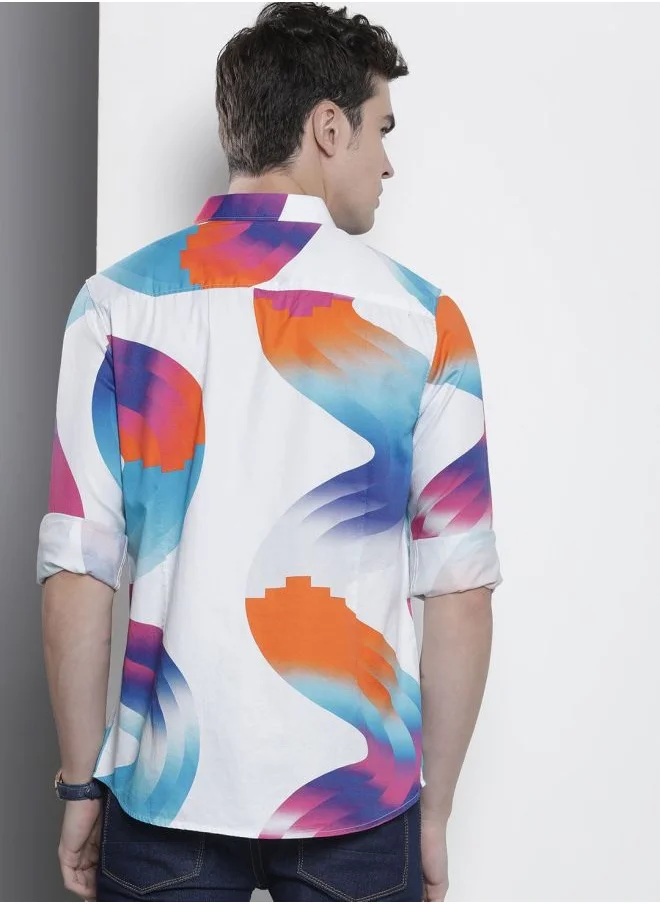شركة المرآب الهندية Men Slim Fit Abstract Printed Full Sleeves Cutaway Collar Party Wear Shirt