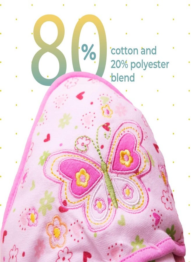 Spasilk Hooded Bath Towel and Washcloths Set for Newborns, 1 Soft Terry Baby Towel and 3 Baby Washcloths, Baby Essentials, Ideal, One Size, Pink Butterfly - Image 3