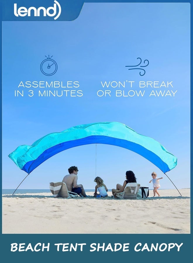 LENND Wind-Powered Beach Tent Shade Canopy | Sets Up in 3 Mins | 14㎡. of Shade for up to 8 People | Includes Wind Assist | UPF 50+ Sun Protection - Image 2