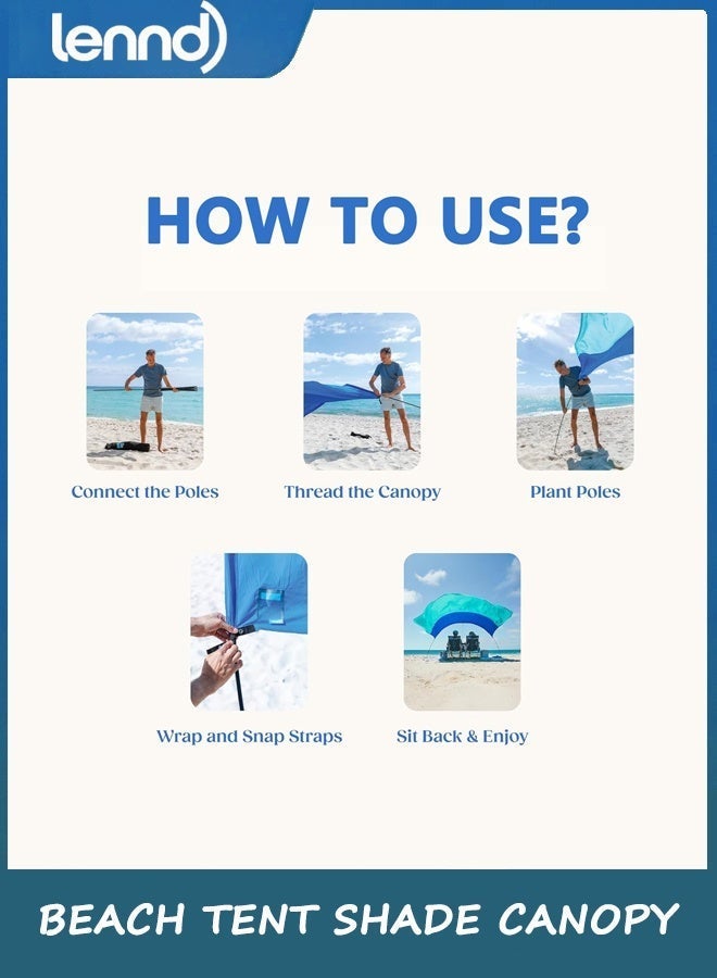 LENND Wind-Powered Beach Tent Shade Canopy | Sets Up in 3 Mins | 14㎡. of Shade for up to 8 People | Includes Wind Assist | UPF 50+ Sun Protection - Image 4