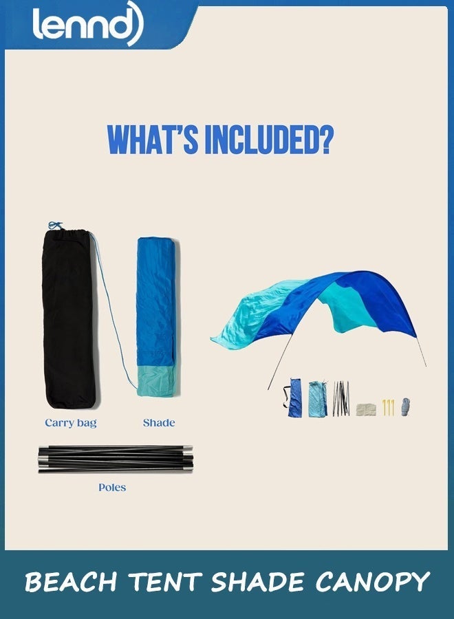 LENND Wind-Powered Beach Tent Shade Canopy | Sets Up in 3 Mins | 14㎡. of Shade for up to 8 People | Includes Wind Assist | UPF 50+ Sun Protection - Image 5