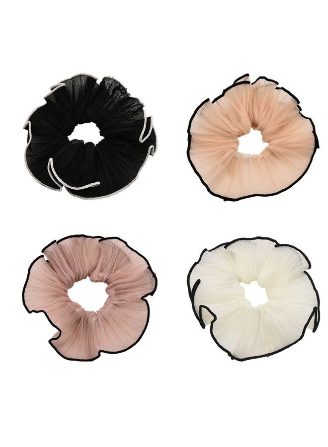 Guqqeuc 4 PCS Large Hair Scrunchies Stain Hair Ties Elastic Jumbo Puffy Hair Scrunchy Hair Ponytail Holders for Women Girls Chiffon Hair Bobbles for Thick Long Hair Accessories for Teen Girls - Image 1