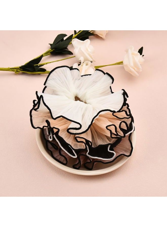 Guqqeuc 4 PCS Large Hair Scrunchies Stain Hair Ties Elastic Jumbo Puffy Hair Scrunchy Hair Ponytail Holders for Women Girls Chiffon Hair Bobbles for Thick Long Hair Accessories for Teen Girls - Image 4