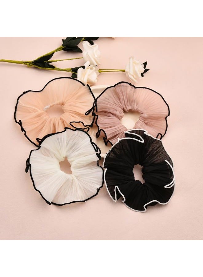 Guqqeuc 4 PCS Large Hair Scrunchies Stain Hair Ties Elastic Jumbo Puffy Hair Scrunchy Hair Ponytail Holders for Women Girls Chiffon Hair Bobbles for Thick Long Hair Accessories for Teen Girls - Image 3
