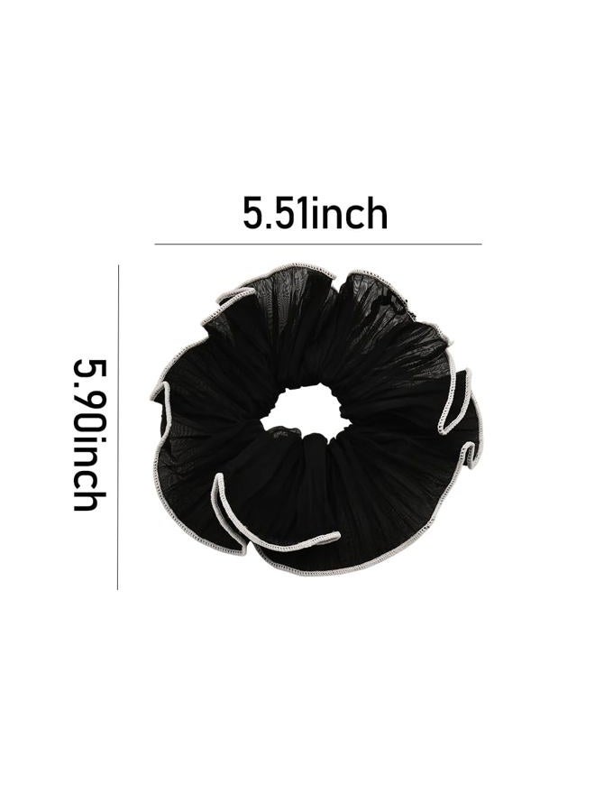 Guqqeuc 4 PCS Large Hair Scrunchies Stain Hair Ties Elastic Jumbo Puffy Hair Scrunchy Hair Ponytail Holders for Women Girls Chiffon Hair Bobbles for Thick Long Hair Accessories for Teen Girls - Image 2
