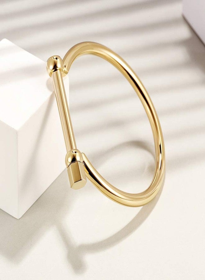 WISTIC 18K Gold Bar Screw Cuff Bangle Bracelets for Women, Closely Screw Barrel Clasp for Men, Gold Plated Stainless Steel Bracelet for Couples, 7.25" Inner Circ. - Image 2