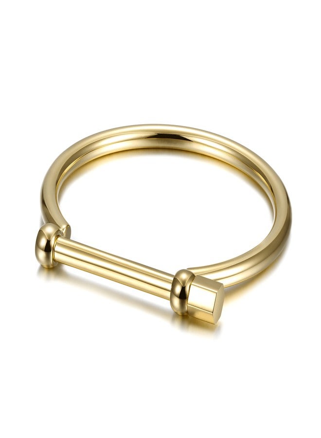 WISTIC 18K Gold Bar Screw Cuff Bangle Bracelets for Women, Closely Screw Barrel Clasp for Men, Gold Plated Stainless Steel Bracelet for Couples, 7.25" Inner Circ. - Image 1