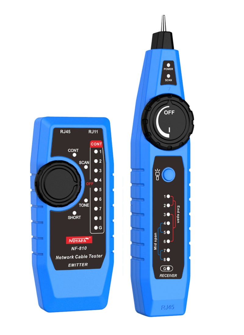 NOYAFA - NF-810 Network Cable Tester Kit for RJ11 RJ45 CAT5 CAT6 LAN Cable Multi Function Wire Tracker Wiremap PoE TEL Testing Line Finder with LED Light Earphone Tool Bag - Image 1