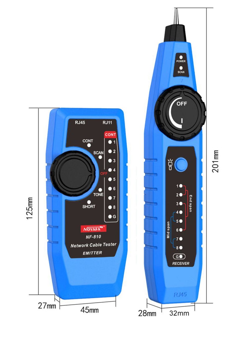 NOYAFA - NF-810 Network Cable Tester Kit for RJ11 RJ45 CAT5 CAT6 LAN Cable Multi Function Wire Tracker Wiremap PoE TEL Testing Line Finder with LED Light Earphone Tool Bag - Image 1