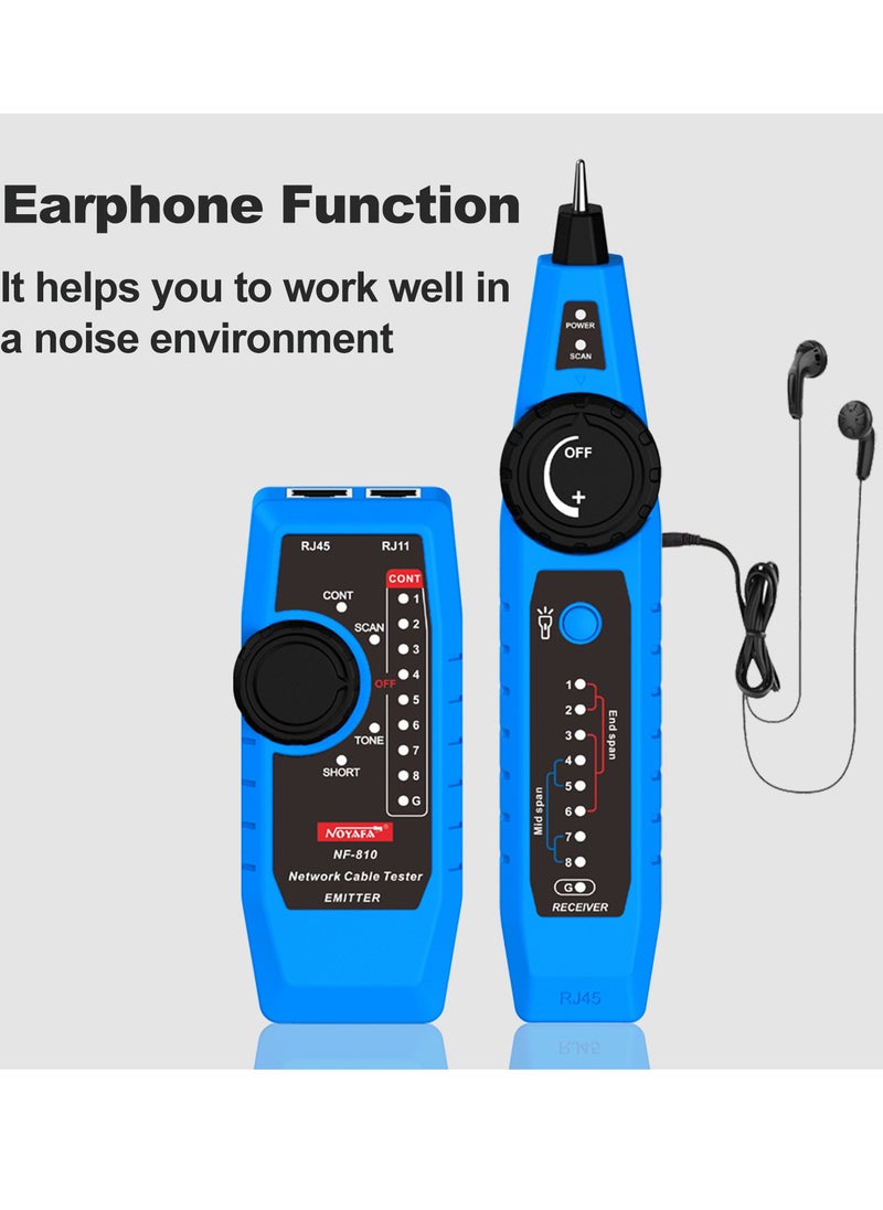 NOYAFA - NF-810 Network Cable Tester Kit for RJ11 RJ45 CAT5 CAT6 LAN Cable Multi Function Wire Tracker Wiremap PoE TEL Testing Line Finder with LED Light Earphone Tool Bag - Image 1