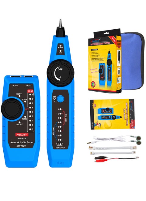 NF-810 Network Cable Tester Kit for RJ11 RJ45 CAT5 CAT6 LAN Cable Multi Function Wire Tracker Wiremap PoE TEL Testing Line Finder with LED Light Earphone Tool Bag