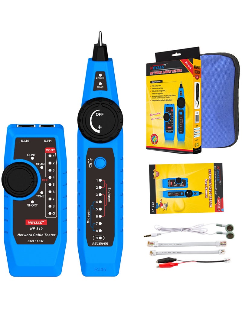 NOYAFA - NF-810 Network Cable Tester Kit for RJ11 RJ45 CAT5 CAT6 LAN Cable Multi Function Wire Tracker Wiremap PoE TEL Testing Line Finder with LED Light Earphone Tool Bag - Image 1