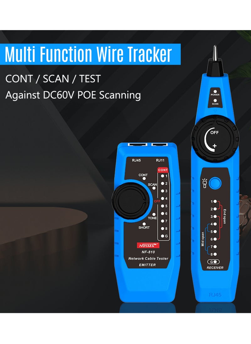 NOYAFA - NF-810 Network Cable Tester Kit for RJ11 RJ45 CAT5 CAT6 LAN Cable Multi Function Wire Tracker Wiremap PoE TEL Testing Line Finder with LED Light Earphone Tool Bag - Image 1