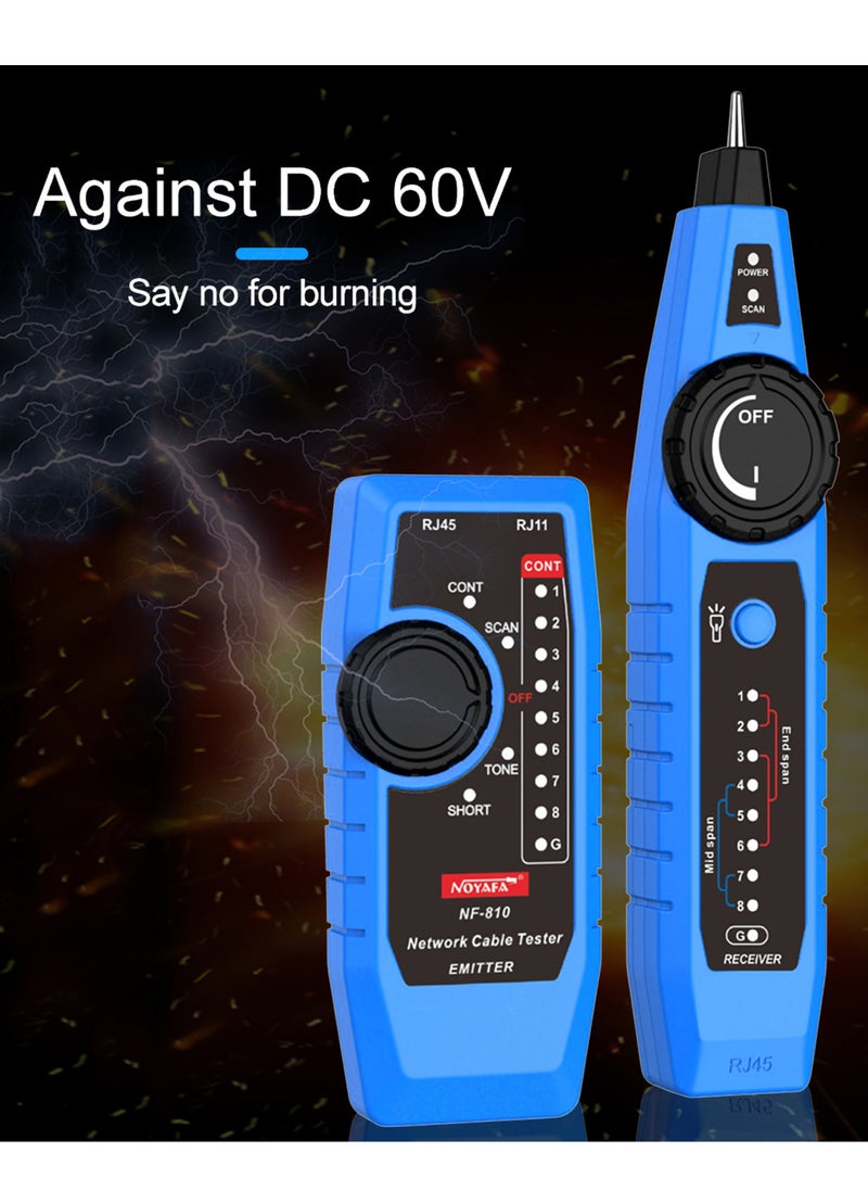 NOYAFA - NF-810 Network Cable Tester Kit for RJ11 RJ45 CAT5 CAT6 LAN Cable Multi Function Wire Tracker Wiremap PoE TEL Testing Line Finder with LED Light Earphone Tool Bag - Image 1