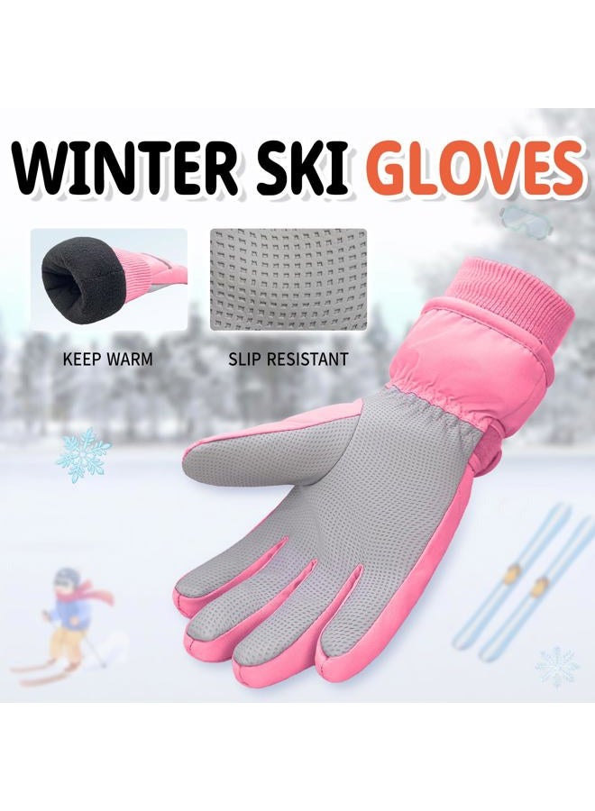 YUHAN PRETTY Kids Winter Ski Gloves Waterproof Children Girls Boys Fleece Thermal Snowboard Snow Gloves Mittens for Cold Weather(5-8Years) - Image 2