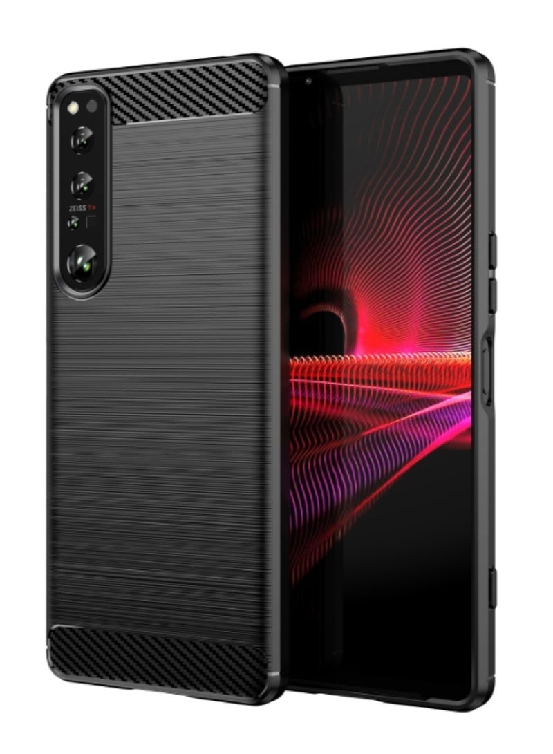Sony Xperia 1 IV / Sony Xperia Mark 4 Case Cover – Rugged Shield Design, Brushed Carbon Fiber Texture, Shockproof TPU, Anti-Slip, Slim and Lightweight Protection in Black  - Image 1