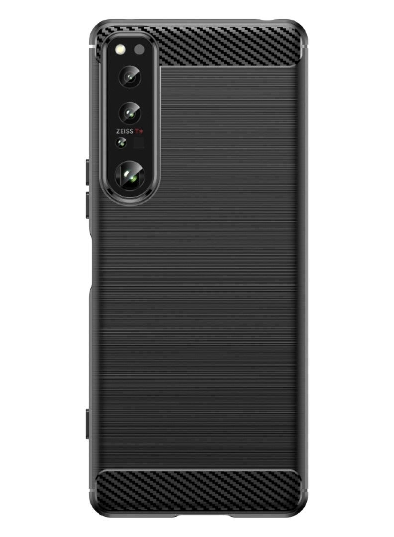Sony Xperia 1 IV / Sony Xperia Mark 4 Case Cover – Rugged Shield Design, Brushed Carbon Fiber Texture, Shockproof TPU, Anti-Slip, Slim and Lightweight Protection in Black  - Image 3