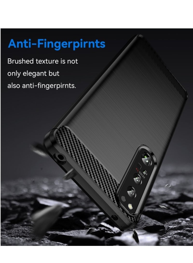 Sony Xperia 1 IV / Sony Xperia Mark 4 Case Cover – Rugged Shield Design, Brushed Carbon Fiber Texture, Shockproof TPU, Anti-Slip, Slim and Lightweight Protection in Black  - Image 4