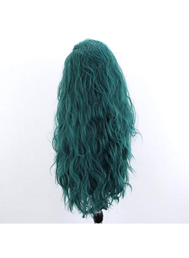 Choshim Hair Green Color Synthetic Lace Front Wig Heat Resistant Fiber Long Curly Wavy Fashion Style Free Part Green Lace Wig 24inches Water Wave Party Wig - Image 5