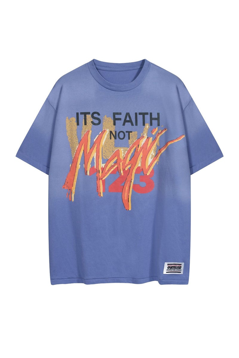Rrr 123 Its Faith Not Magic Tee Wash Dressed Gym Printed Cotton Short Sleeve T-Shirt - Image 1