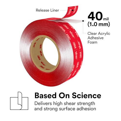 3M VHB Heavy Duty Mounting Tape 4910 Clear, 3/4 in x 15 yd, 40.0 mil (Pack of 1) - Image 3