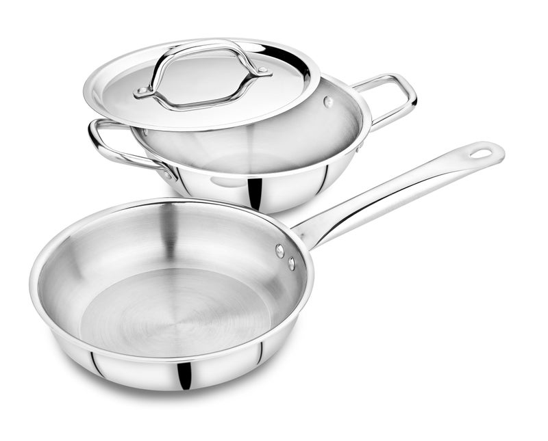Praylady Triplus Aura 3-Piece Tri-Ply Stainless Steel Cookware Gift Set – 20cm Kadai, 20cm-1.7ltr | Frying Pan with Common Lid | Naturally Non-Stick, Superior Heat Distribution, Elegant Gift Choice - Image 1