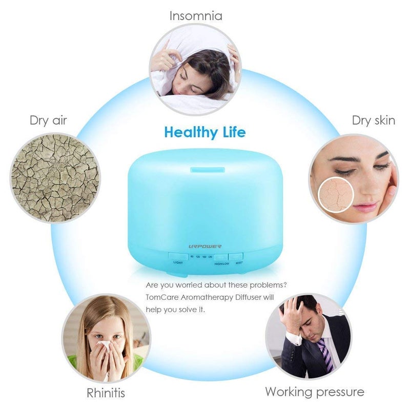 URPOWER Upgraded 500ML Essential Oil Diffuser Humidifiers Ultrasonic Aromatherapy Diffusers with 4 Timer Settings and Waterless Auto Shut-Off for Home Office Living Room Yoga Spa - Image 5