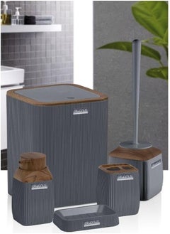 Generic Okyanus Diva Bathroom Set 5 Piece Acrylic Wooden Lid -Grey  - Image 5