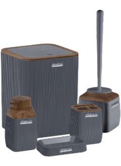 Generic Okyanus Diva Bathroom Set 5 Piece Acrylic Wooden Lid -Grey  - Image 1
