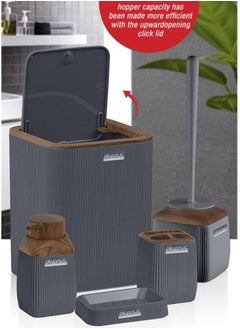 Generic Okyanus Diva Bathroom Set 5 Piece Acrylic Wooden Lid -Grey  - Image 2