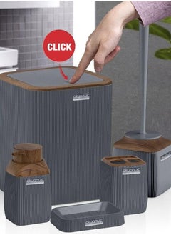Generic Okyanus Diva Bathroom Set 5 Piece Acrylic Wooden Lid -Grey  - Image 4
