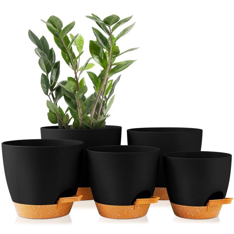 GARDIFE Plant Pots 7656555 Inch Self Watering Planters with Drainage Hole Plastic Flower Pots Nursery Planting Pot for All House Plants SucculentsSnake Plant African Violet FlowersBlack