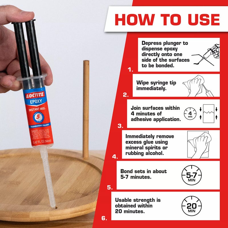 Loctite Epoxy Instant Mix 5 Minute, 0.47 fl. oz. Syringe (Pack of 6) - Image 2