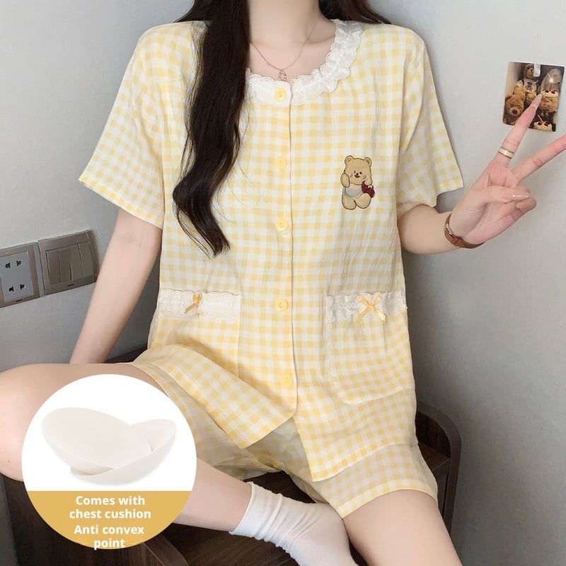 Women's Cloud Cotton 2-Piece Pyjama Set with Lace Round Neck & Built-in Pads (M-XXL) - Image 2