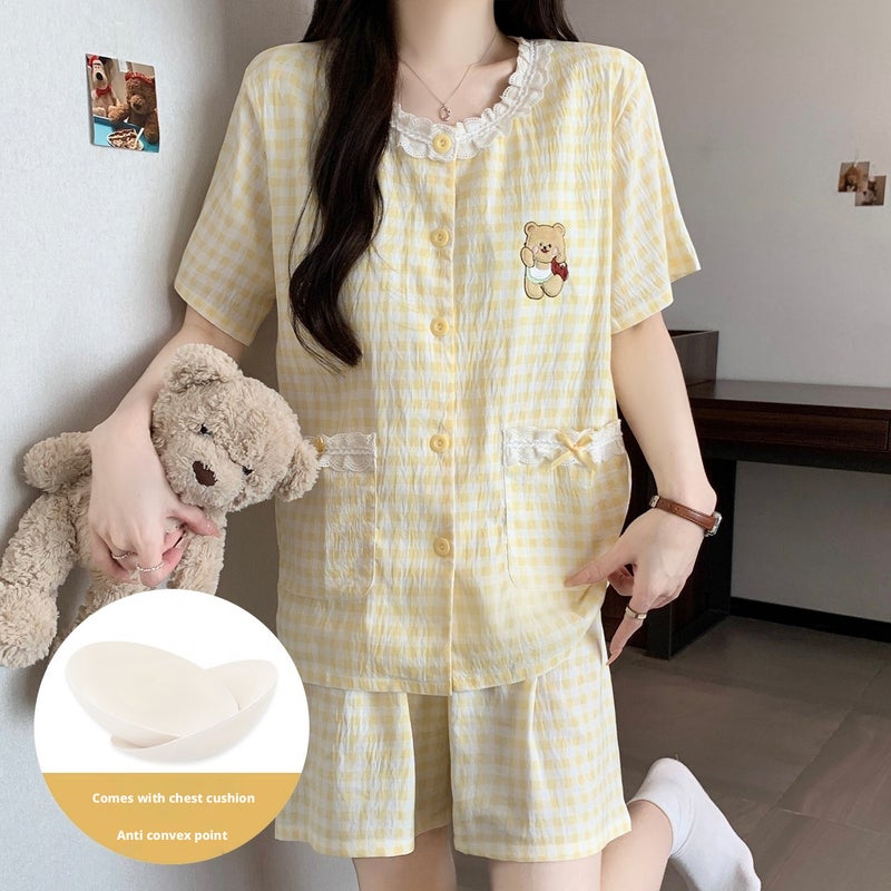 Women's Cloud Cotton 2-Piece Pyjama Set with Lace Round Neck & Built-in Pads (M-XXL) - Image 5