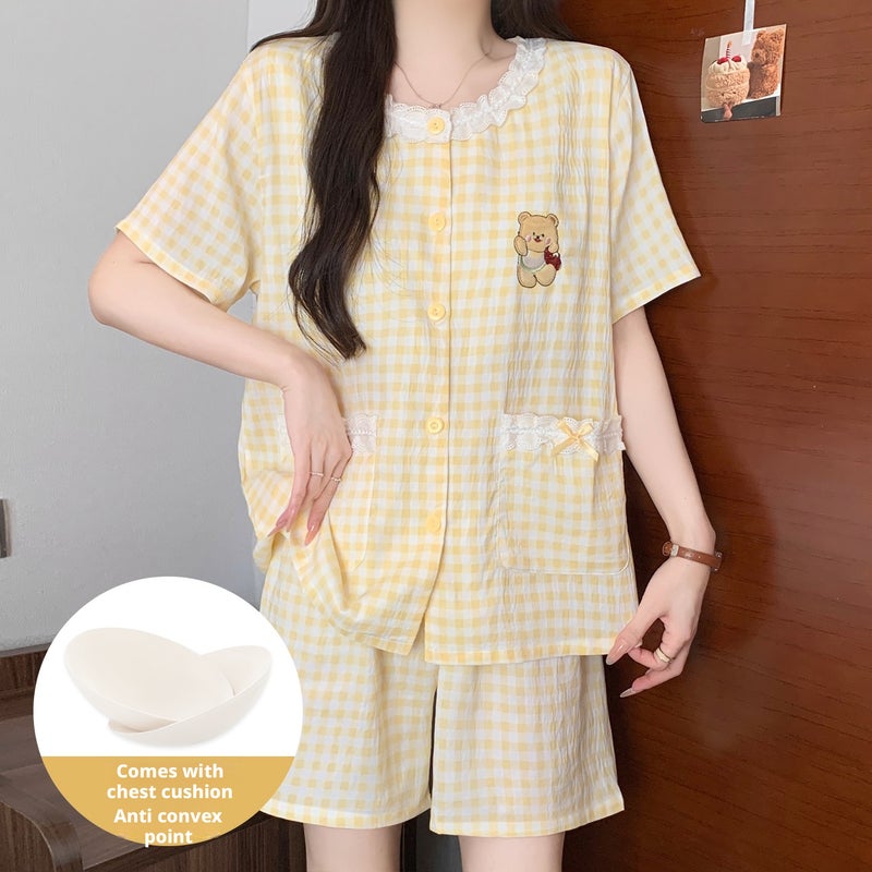 Women's Cloud Cotton 2-Piece Pyjama Set with Lace Round Neck & Built-in Pads (M-XXL) - Image 4