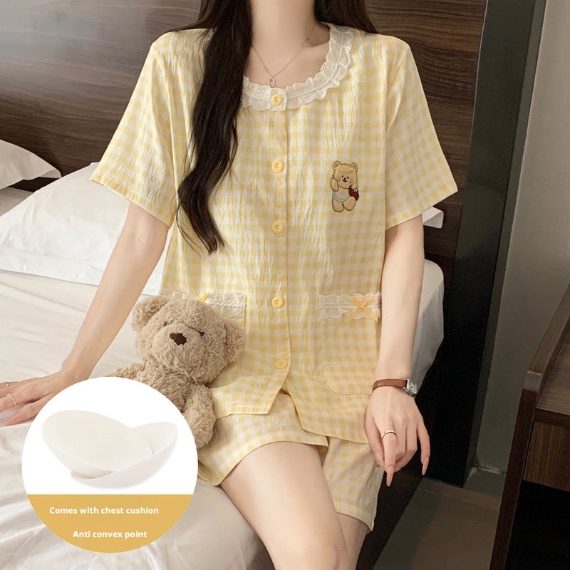 Women's Cloud Cotton 2-Piece Pyjama Set with Lace Round Neck & Built-in Pads (M-XXL) - Image 3