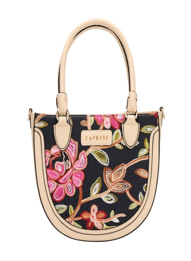 Caprese Elsa Medium Satchel Bag for Women with Adjustable & Detachable Strap | Elegant Embroidery Faux Leather Handbag | Multi-Compartment Crossbody Shoulder Bag for Special Occasions (Alpine Oat) - Image 1