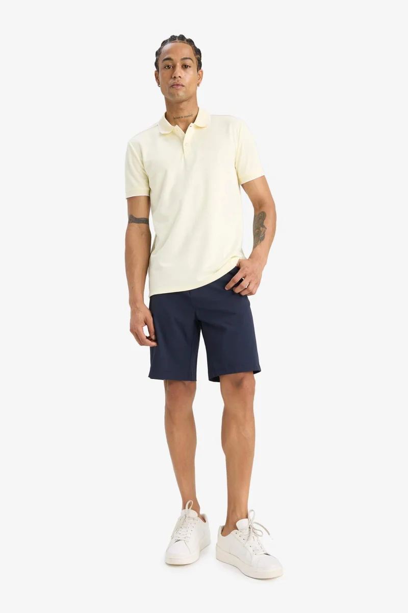 ديفاكتو Slim Fit Polo Collar Pique Short Sleeve Polo T-Shirt