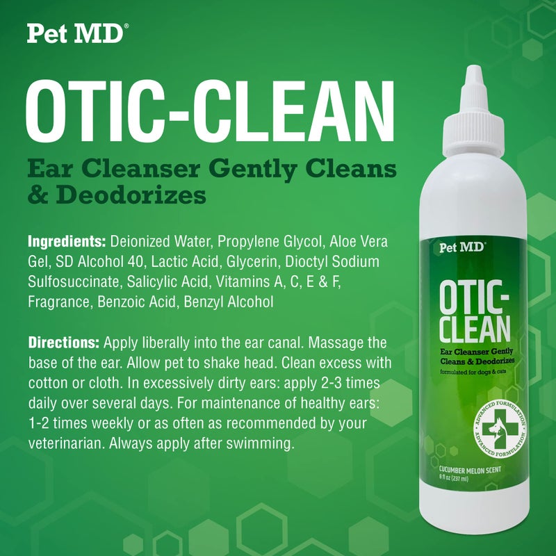 Pet MD Otic Clean Dog Ear Cleaner for Cats and Dogs - Effective Against Infections Caused by Infections, Itching and Controls Ear Odor - 8 oz (Cucumber Melon) - Image 4